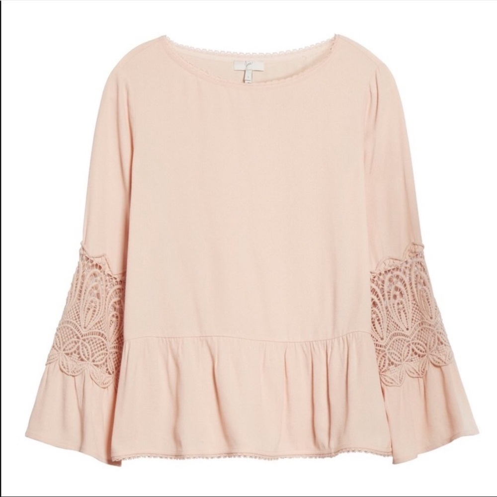 Joie Pink Crochet Bell Sleeve Blouse Sz S